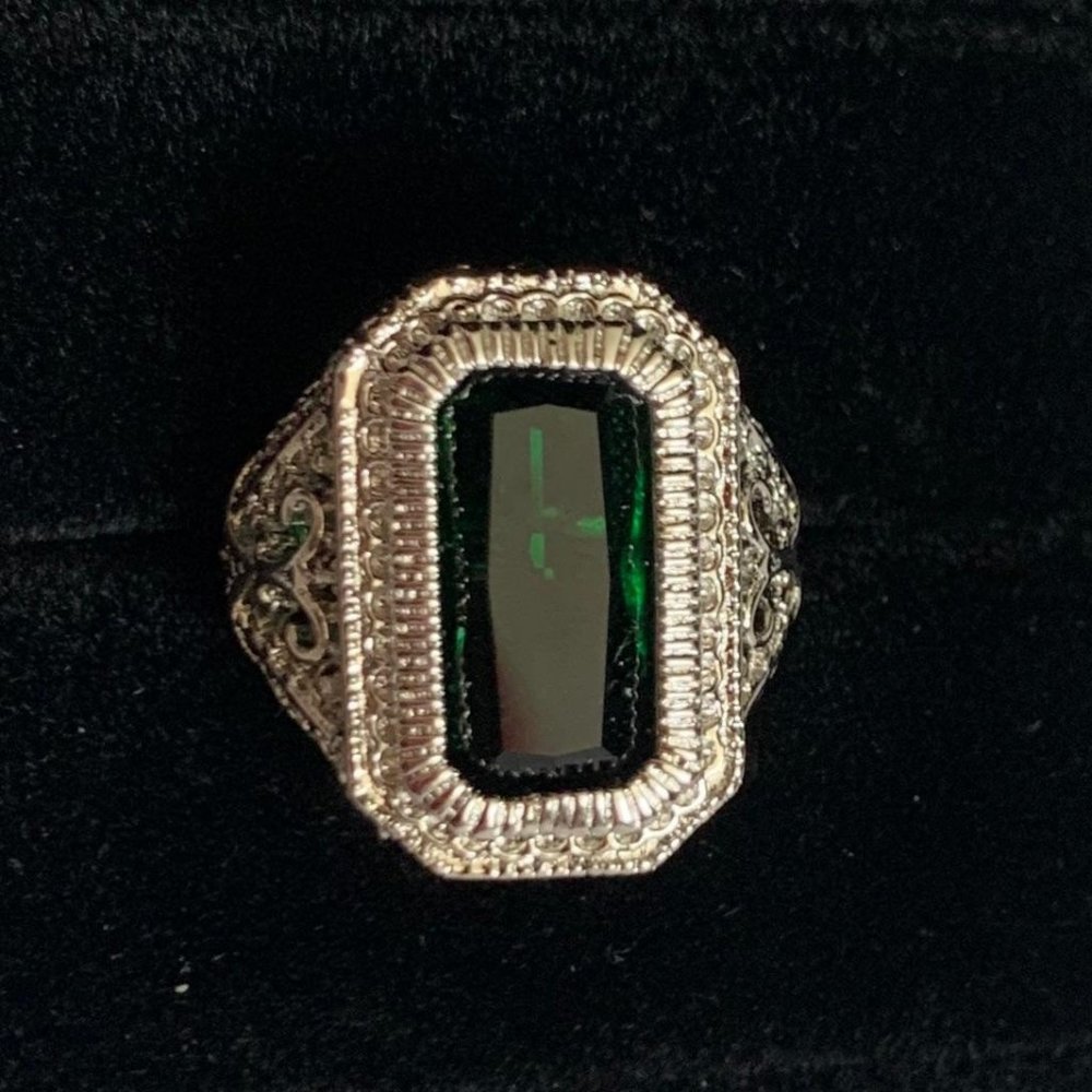 Fashion Silver Green Crystal Ring